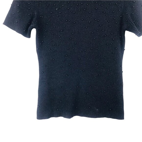 NEK Northeast Knitters Knit Black Glitter Pearl Embellished Mock Neck Top S - Picture 8 of 14